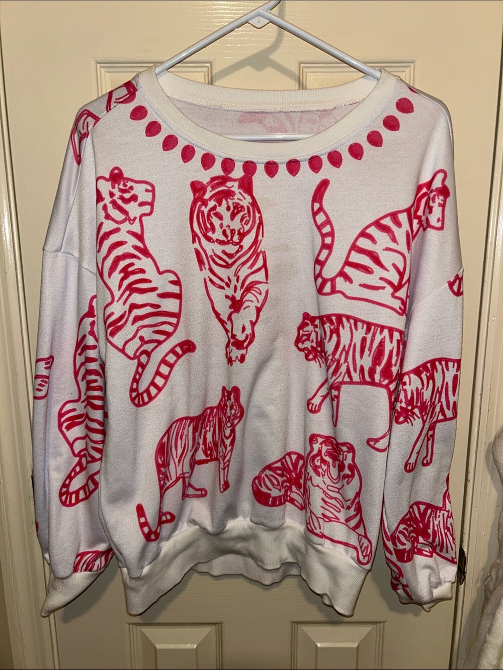 Women’s White Sweatshirt with Pink Tiger Print